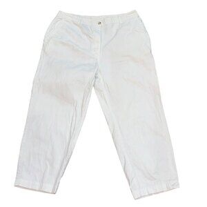 L.L. Bean White Cotton Twill Flat Front Cropped Pants Size 18 Regular‎